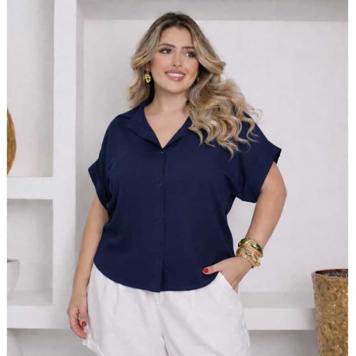 Camisete Feminina Plus Size Viscolinho Social Manga Curta Lisa G1 G2 G3 Camisa Botão Moda Evangélica