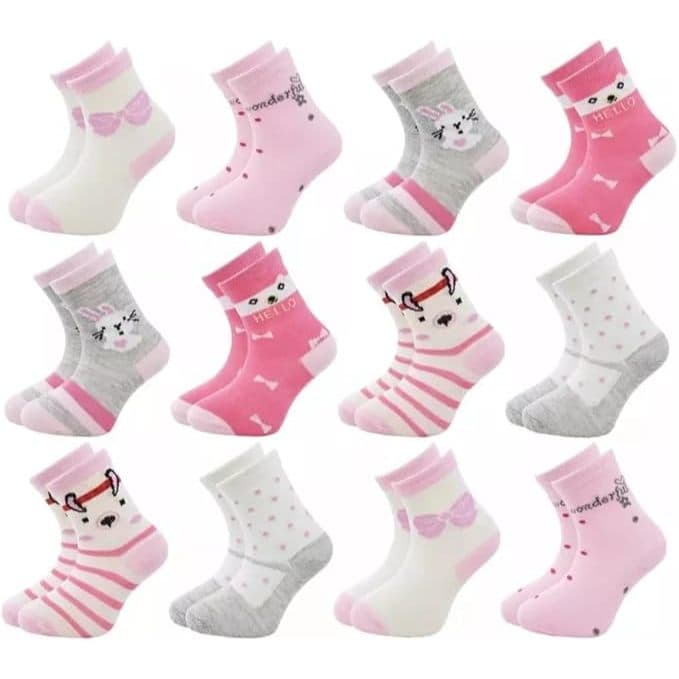 Meia Infantil Kit 12 Pares Menina Criança Feminina Bebê Variadas (2 a 4 anos)