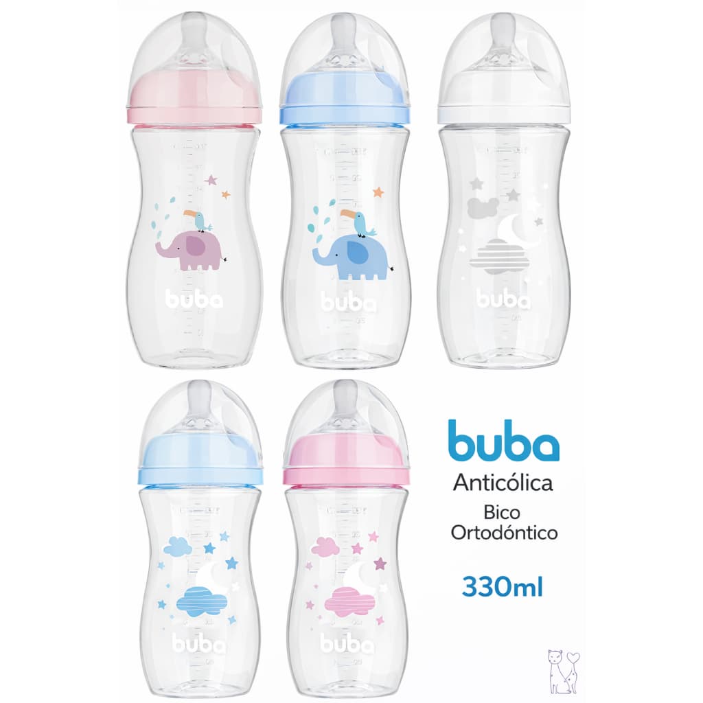 Mamadeira Anticólica Buba Original 330ml Bico Silicone Fluxo Natural BPA Free Bebê