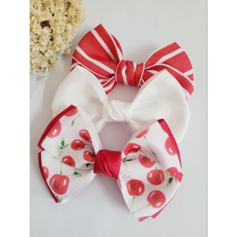 Laço de cabelo,acessorio infantil,kit com 3 peças,laço cereja,laço vermelho e laço branco,laço de criança, menina laco
