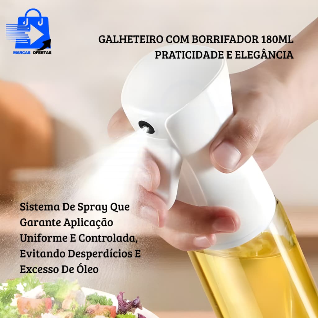 Galheteiro com Borrifador 180ml Sortido – Spray uniforme para azeite, vinagre, óleo e molhos