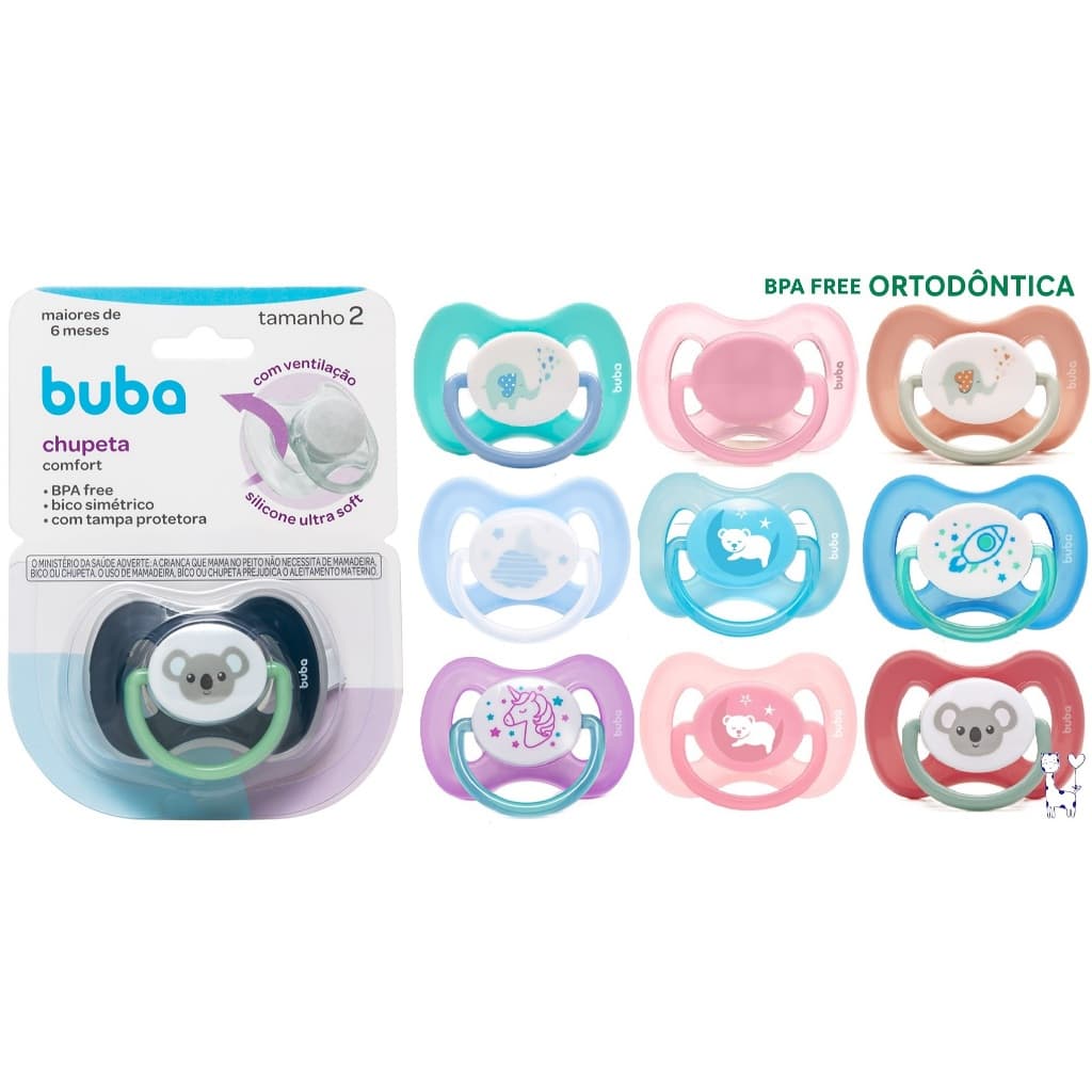 Chupeta com tampa protetora Comfort Buba Acalma Bebê Fácil Higienização Silicone Ortodôntico Tam 1/Tam 2