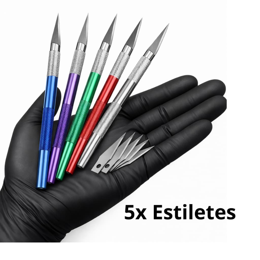 Kit até 5 Estilete Precisão Tipo Bisturi Inox + 5 Lâminas Extra Artesanato com Lâminas Extra – Kit