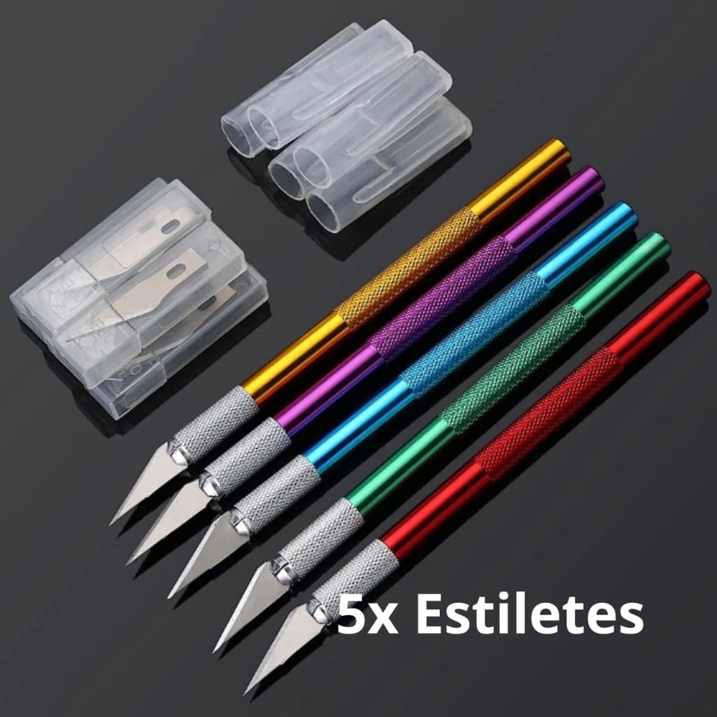 Kit até 5 Estiletes De Precisão em Alumínio Com 5 Lâminas - Cores Sortidas