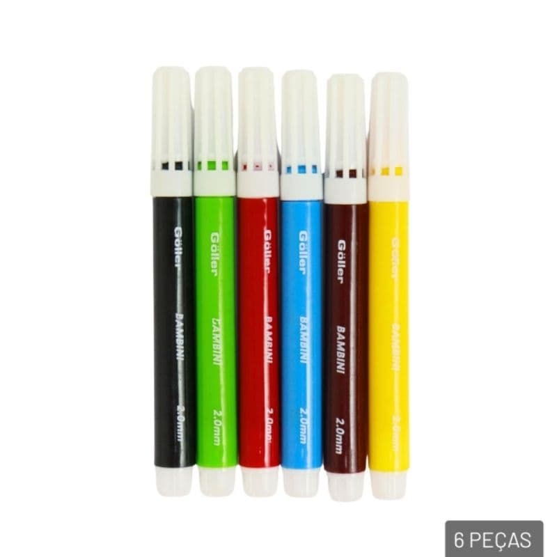 Kit 6 Canetinhas Hidrográficas 6 Cores- crianças - infantil- escola- creche