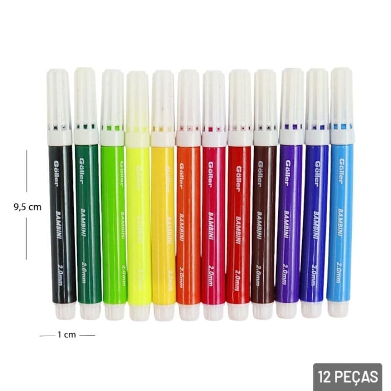 Kit 12 Canetinhas Hidrográfica coloridas- escolar- creche- volta às aulas- infantil- crianças