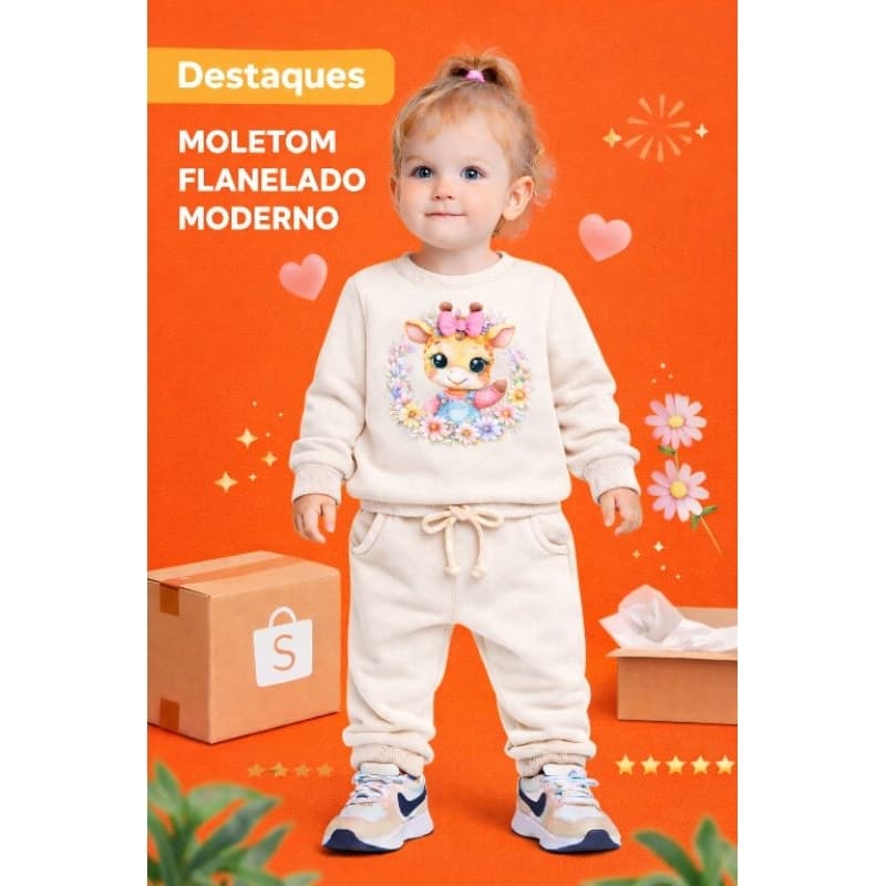 Conjunto Infantil Moletom Flanelado Estampado – RN ao 2 Anos