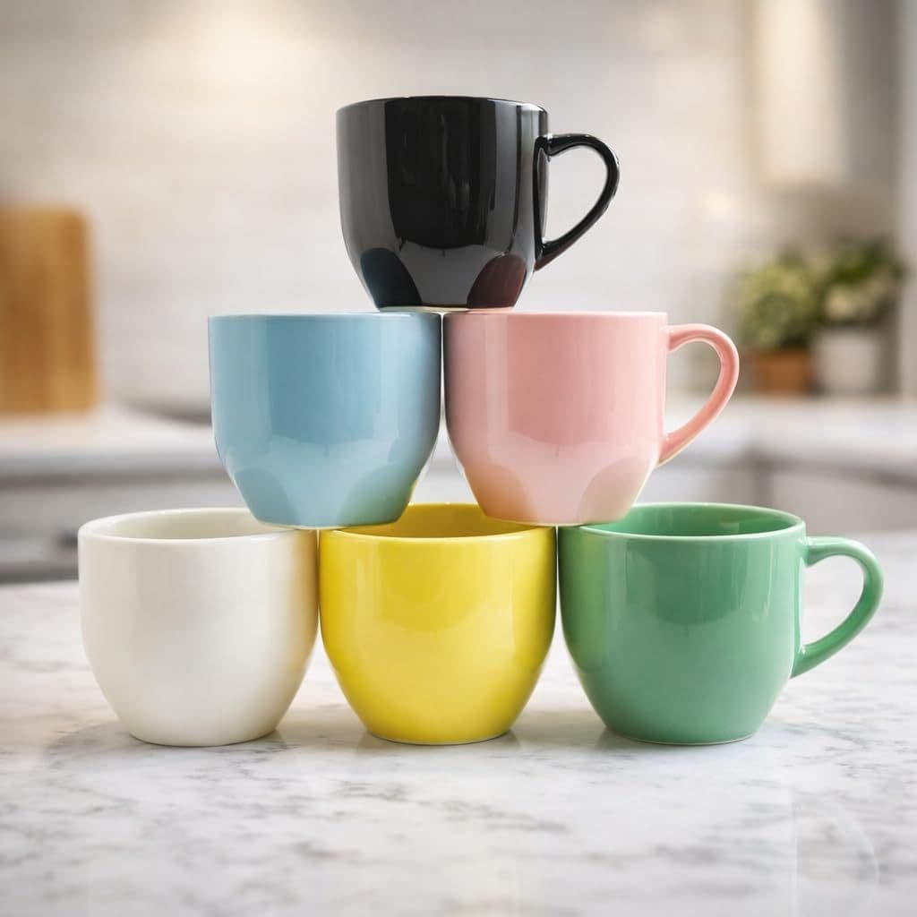 Jogo 6 Xícaras de Café e Chá Porcelana 180ml Coloridas Kit Xícara Pequena para Expresso Café Chá