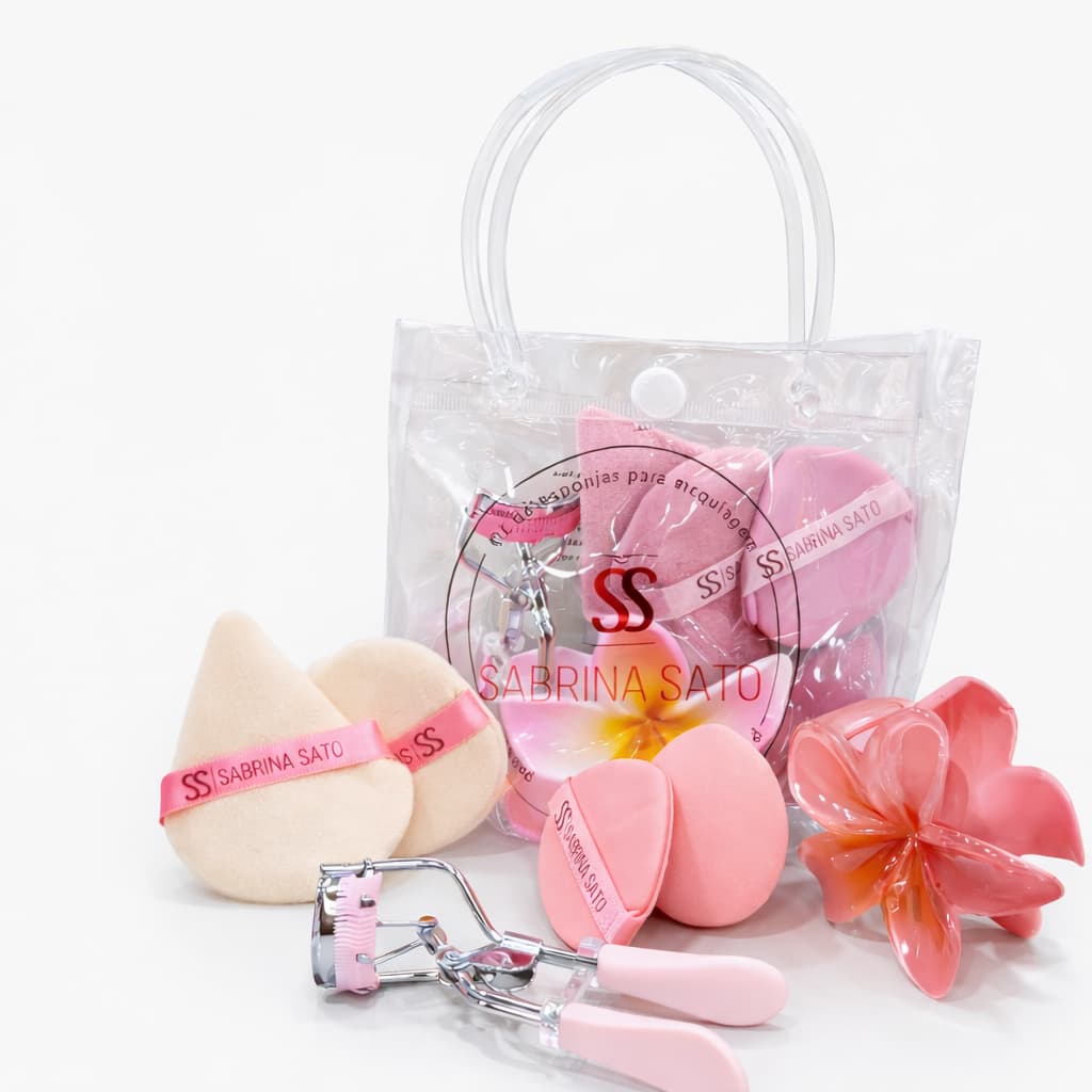 Kit Esponjas Para Maquiagem, Curvex e Presilha Piranha para Cabelo Flor 6 itens Sabrina Sato