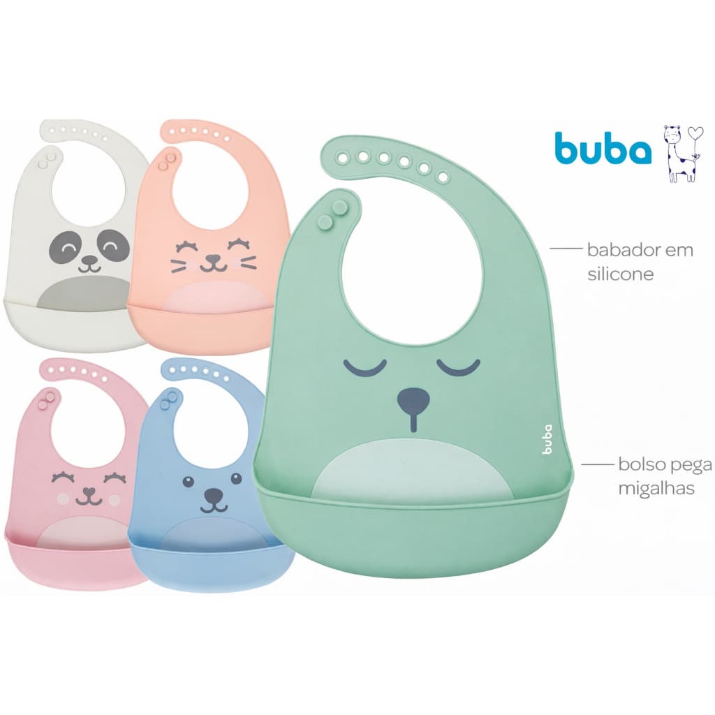 Babador Silicone Bebê Impermeável com Bolso Pega-Migalhas Buba