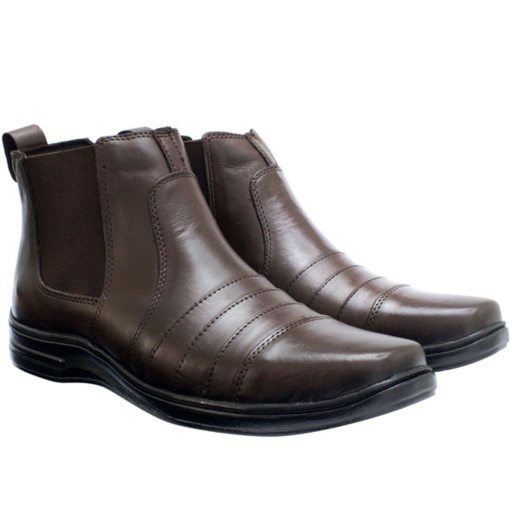 Bota Masculina de Couro Legitimo Super Macia Solado Confort Antiderrapante Elastico Ajustável na Lateral Em Estoque