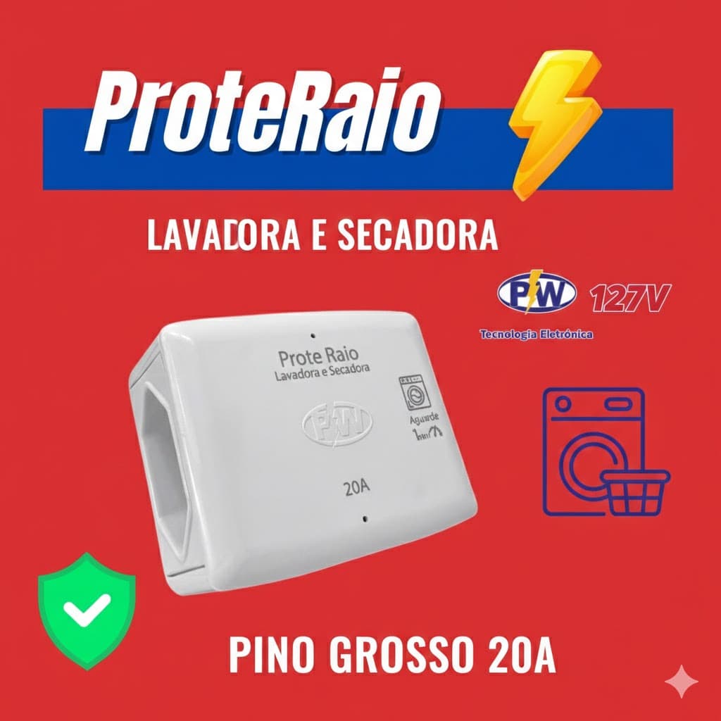 Protetor Eletrico Lavadora e Secadora PW 20A pino grosso - a Melhor Proteção - TOP