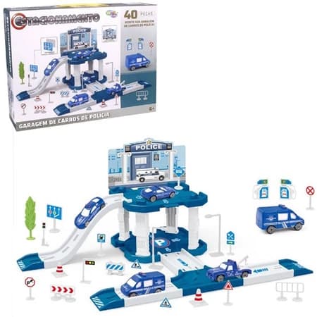 Pista Brinquedo Veiculos Policial Infantil 40 Pecas Educativo Divertido Criativo