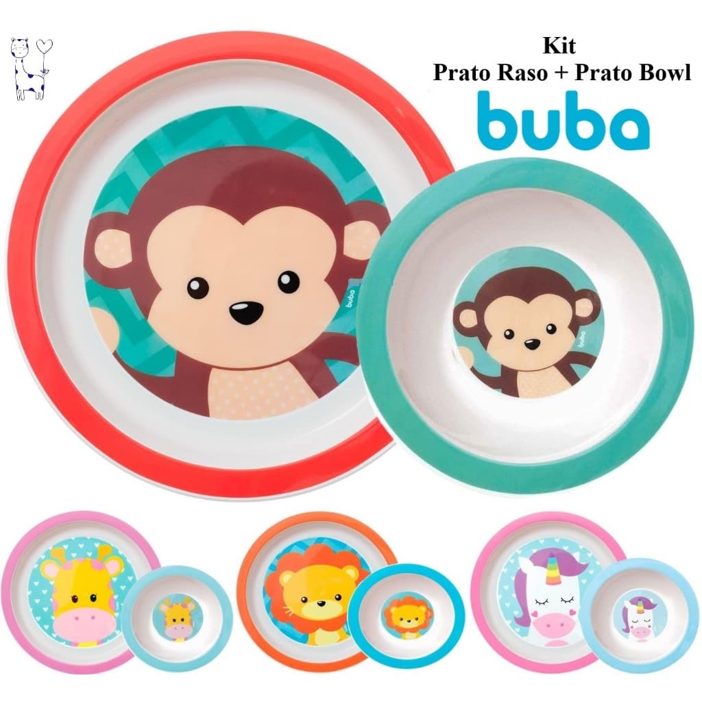 Kit Pratos Animal Fun Buba – Raso + Bowl Fundo Bebê Papinha Alimentação Infantil Criança Divertida