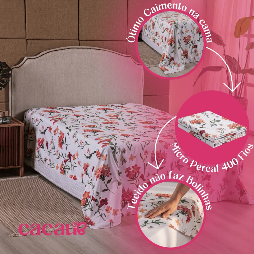 Lençol Queen Sem Elástico Superior AVULSO 2,10x2,20 Virol Casal Estampado
