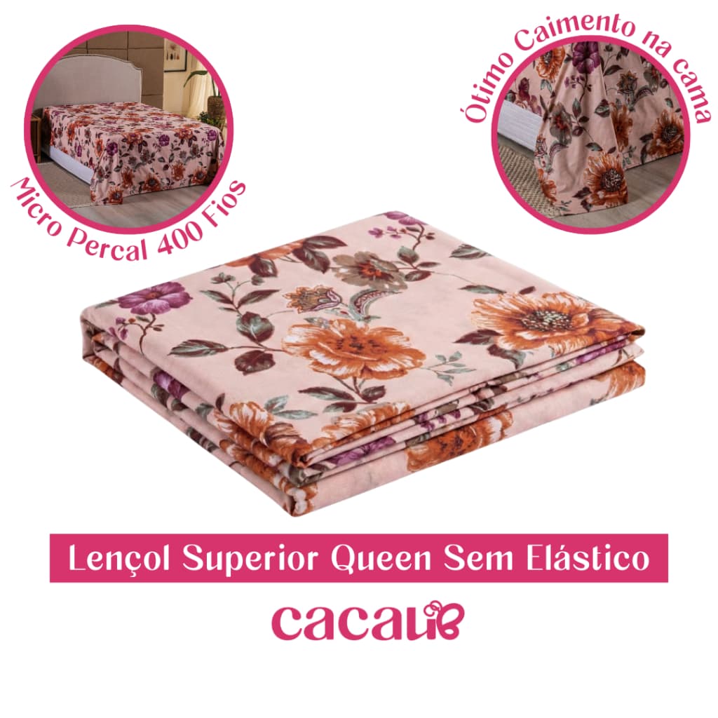 Lençol De Cima (Superior) Queen Sem Elástico Micro Percal Estampado