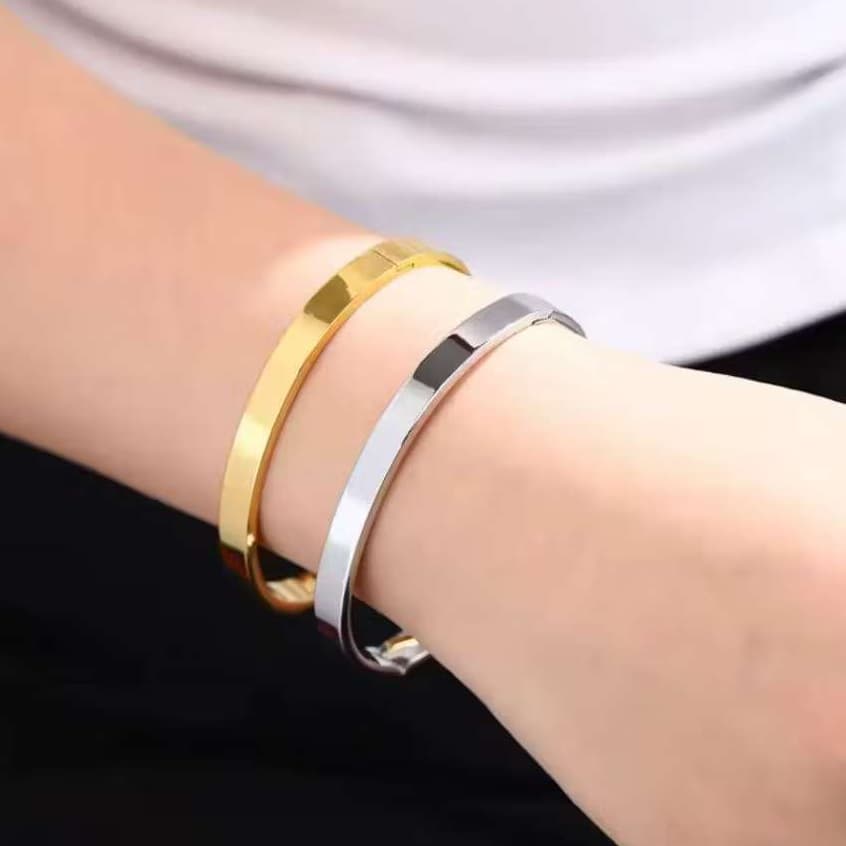 Pulseira Bracelete Liso Aço Inoxidável 316L Masculino e Feminino Unissex Dourado Prata Moda Presente 6mm