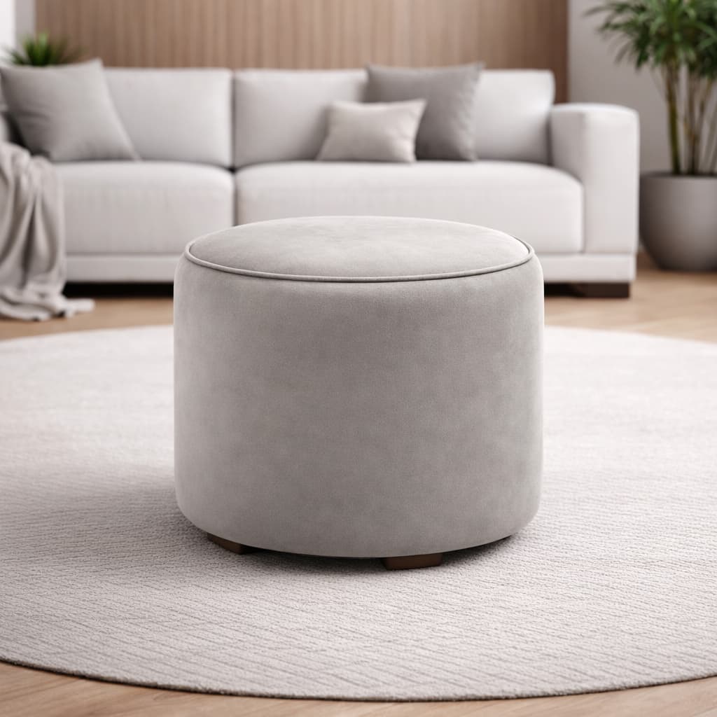 Puff Estofado Veludo Design Compacto Confortável Alto Padrão Moderno Conforto Sala de Estar