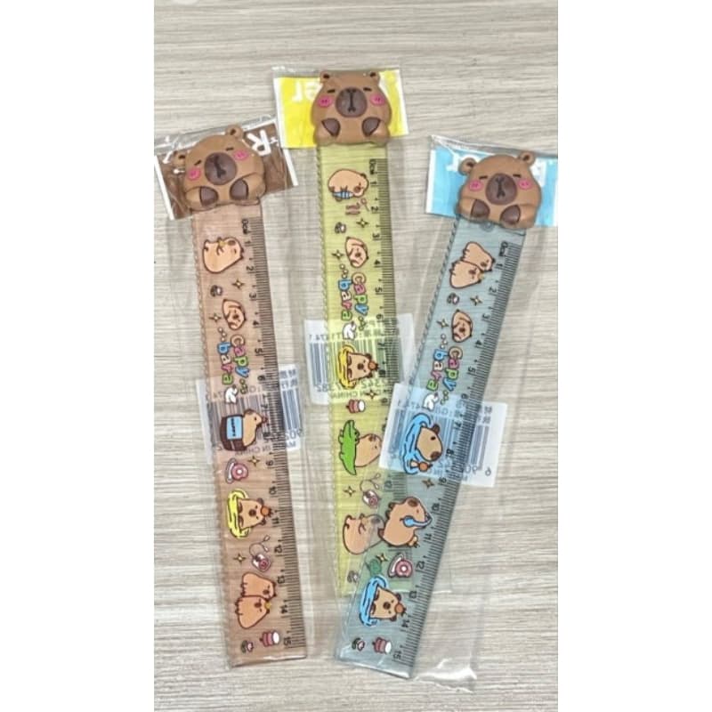 Régua Capivara Kawaii 15cm com Boneco 3D - Papelaria Criativa e Escolar Fofa Edição Limitada