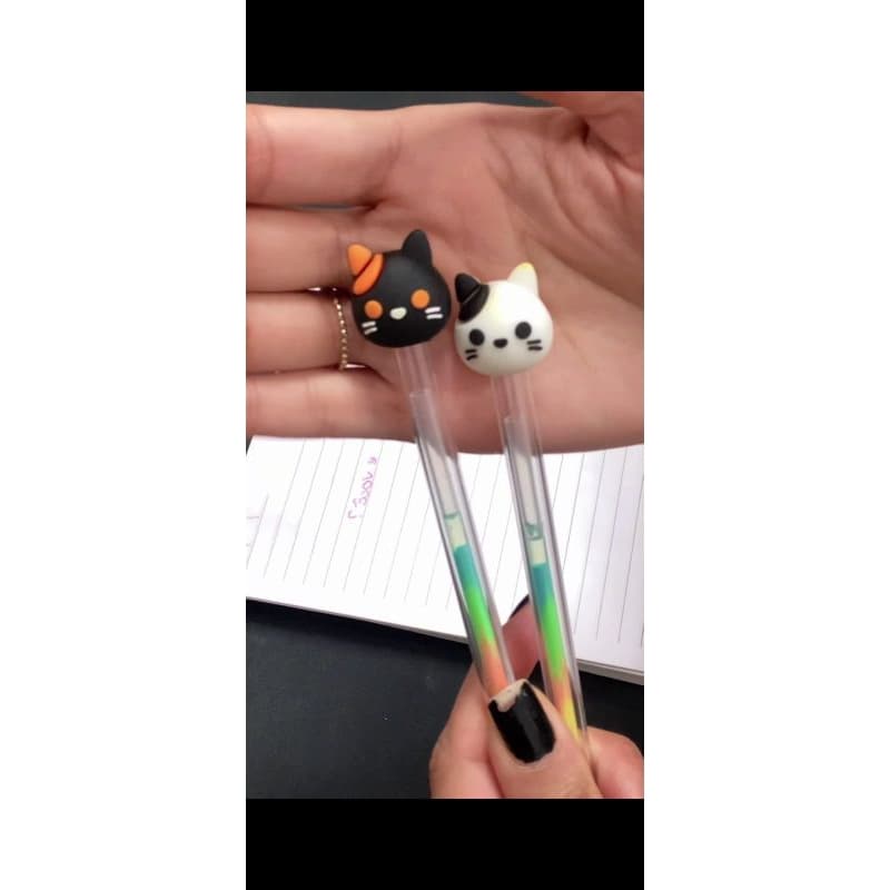 Caneta Gel Colorida Arco-Íris Gatinho Kawaii - Tinta Neon Multi-Cores Papelaria Criativa Aesthetic Coreana