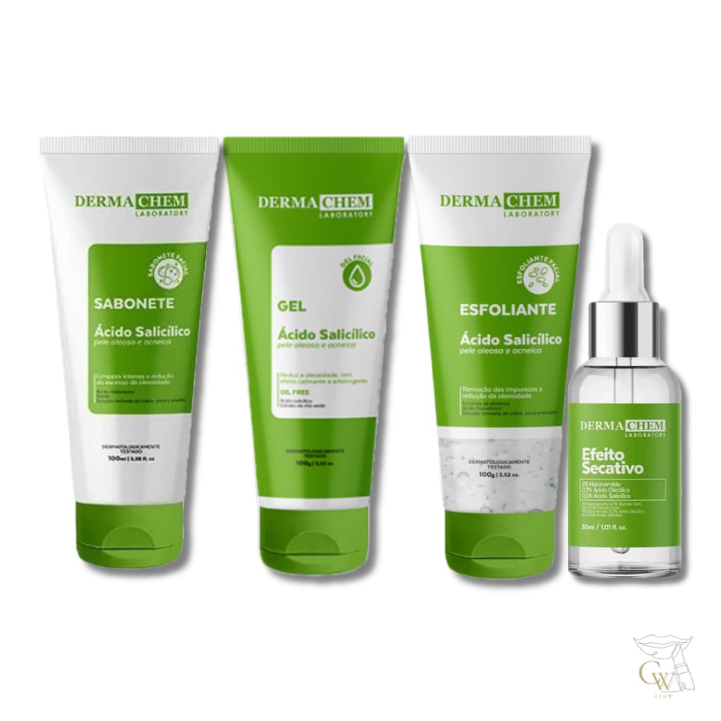 Kit Skincare Anti Acne Ácido Salicílico Dermachem Completo Controle Oleosidade Efeito Secativo