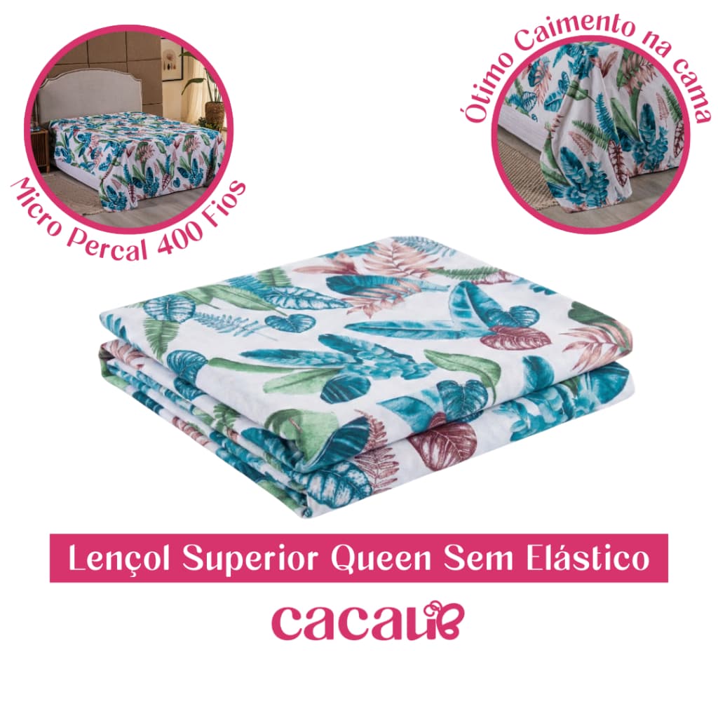 Lençol Cama Queen Superior Sem Elástico Micropercal Estampado