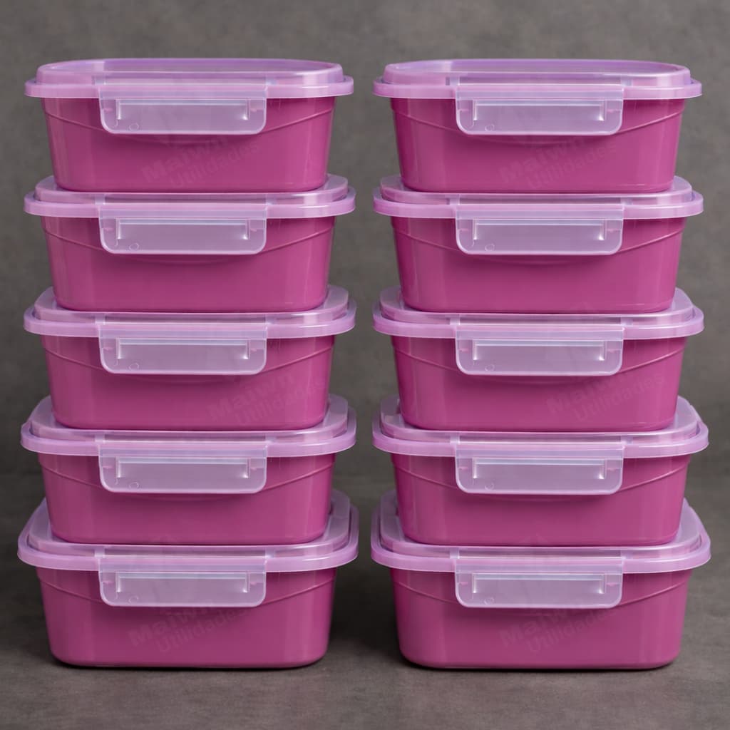 Kit 10 Potes Marmita 1200ml Travas Laterais com Tampa Transparente Organizador Congelador Freezer