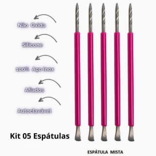 Kit 5 Espátulas Inox com Silicone Rosa – Kit Bastão Espátula – 5 Unidades Inox com Silicone Rosa