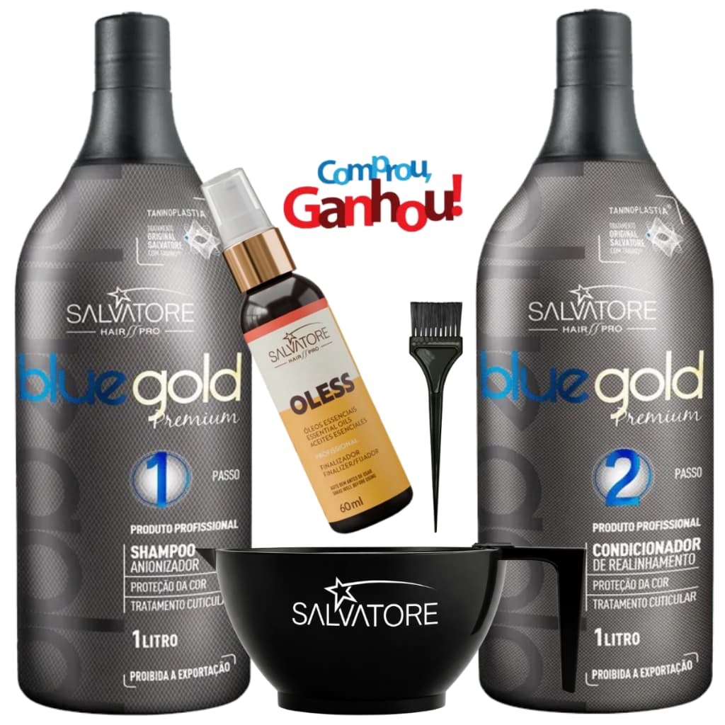 Salvatore Blue Gold Premium Passo 1 e 2 Litro Taninoplastia Premium Óleo Oless 60ml e Kit Aplicação