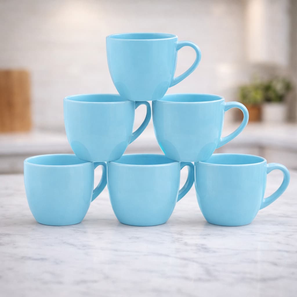 Jogo 6 Xícaras de Café e Chá Porcelana 170ml Azul Kit Xícara Pequena para Expresso Café Chá
