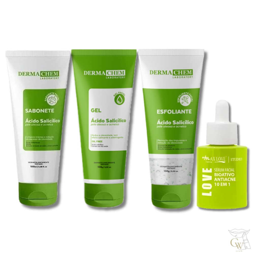 Kit Skincare Ácido Salicílico Dermachem + Sérum Antiacne Max Love anti Oleosidade Cravos e Espinhas