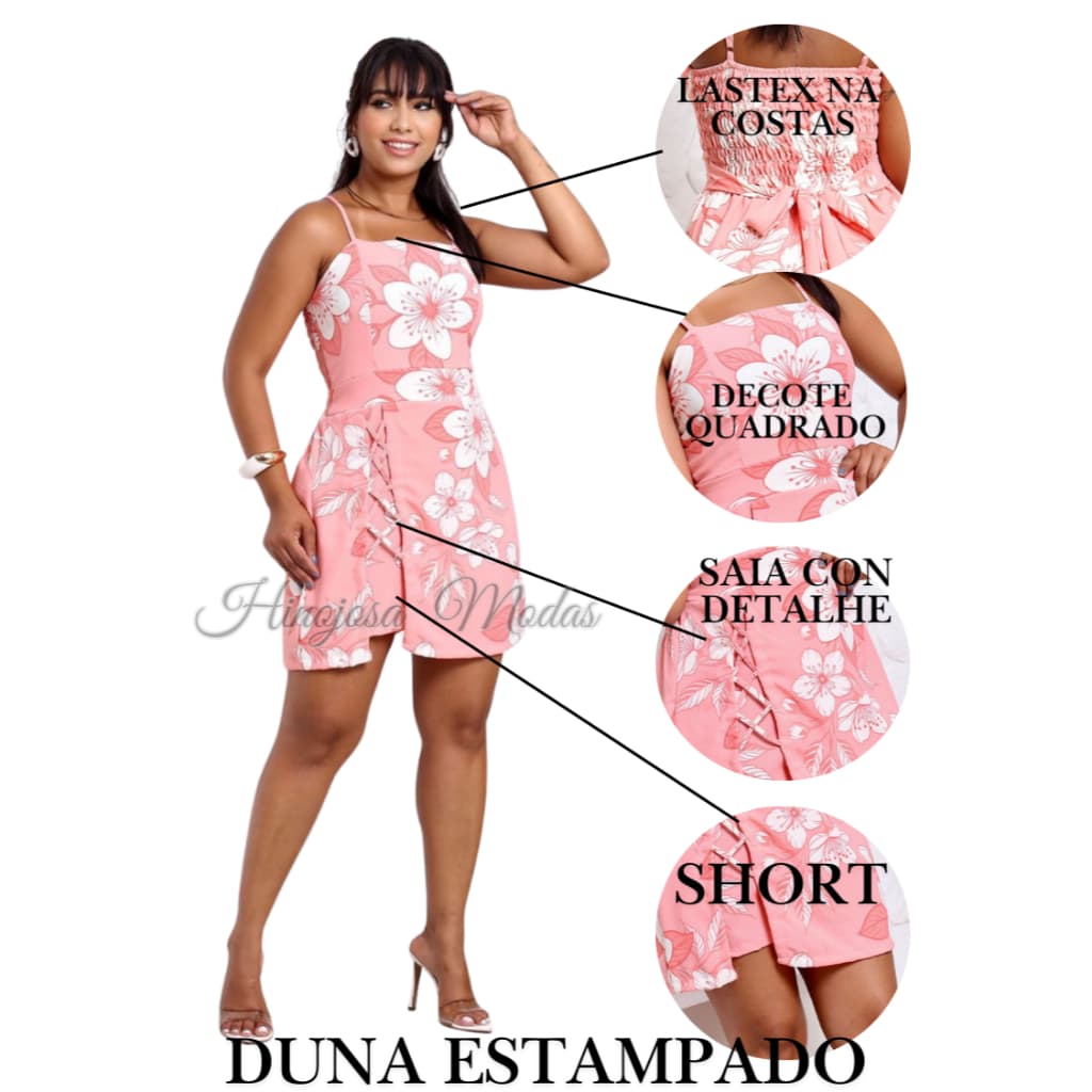 Macaquinho de Alça Fina Duna Estampado Moda Verão Feminino