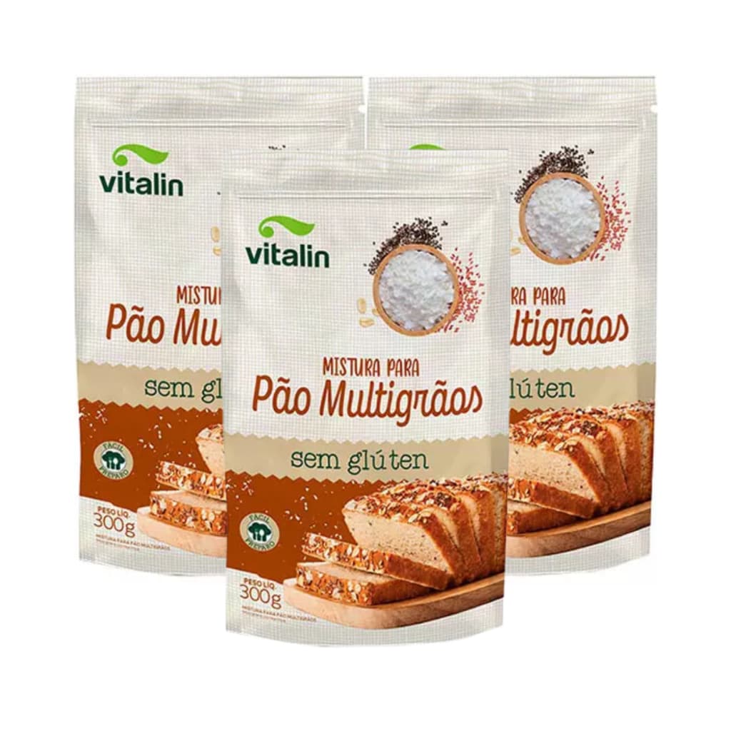 Kit 3x Mistura para Pão Multigrãos Sem Glúten e Sem Lactose Vitalin 300g
