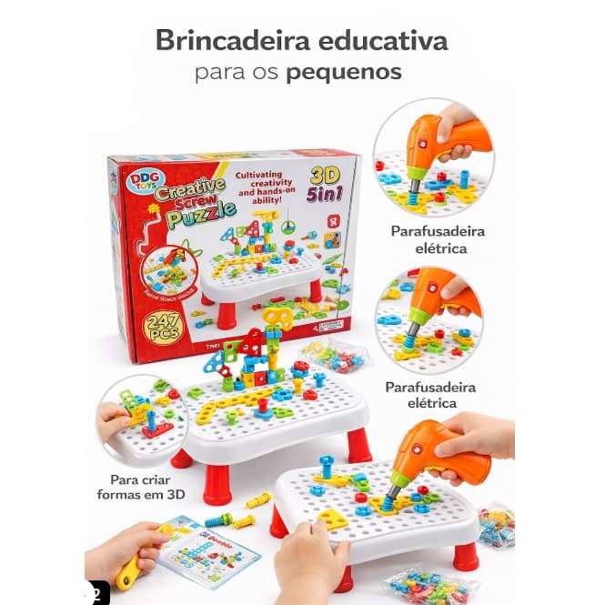 Mesa Educativa Montagem Criativa Infantil Brinquedo Didatico Acessorios Inclusos