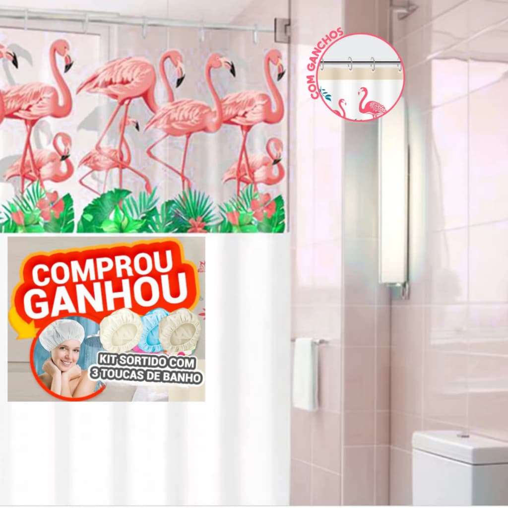 Cortina de Banheiro Box Anti Mofo Com Gancho Estampada 1,36x2,00 Impermeável Envio Rápido