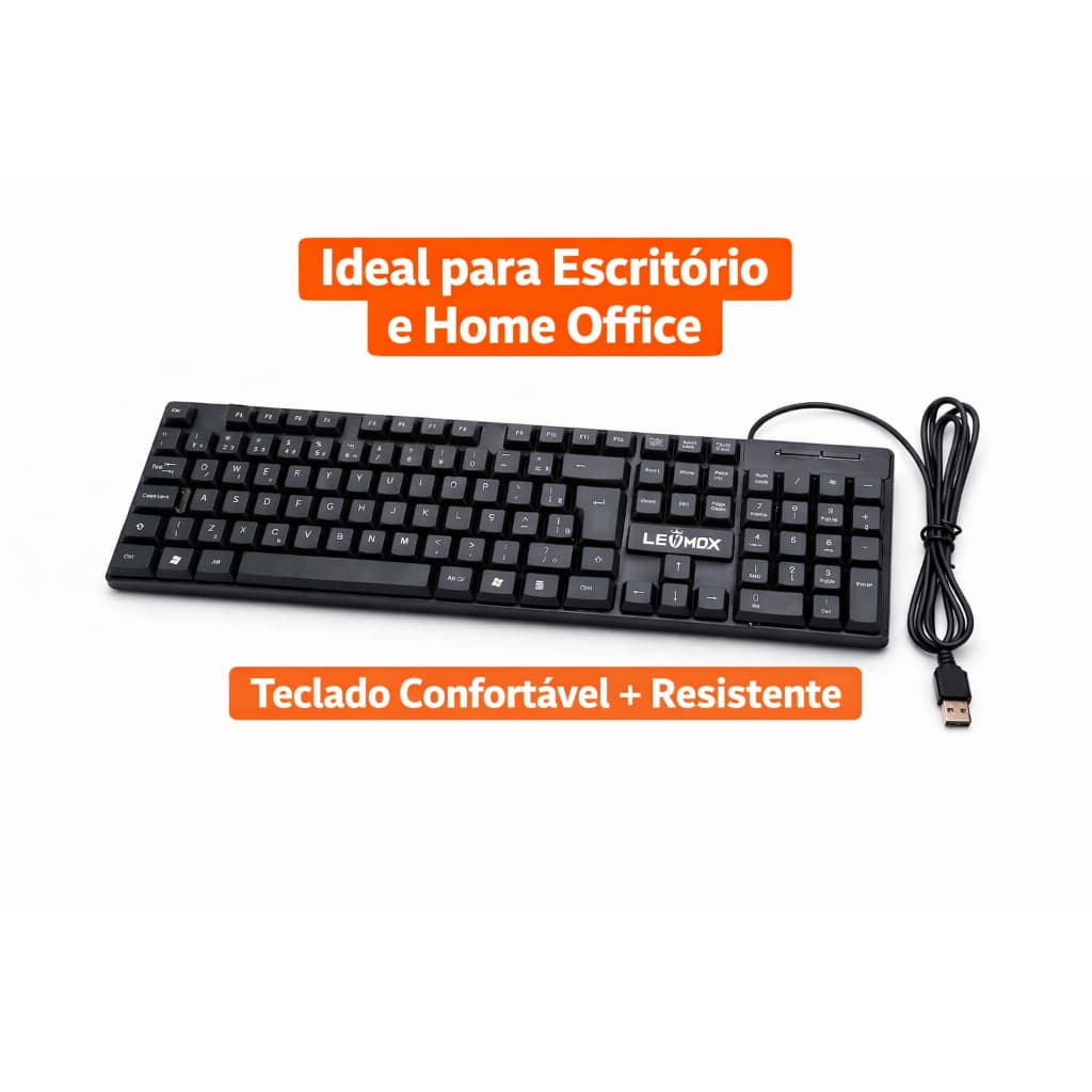 Teclado USB com Fio ABNT2 Lehmox para PC e Notebook