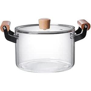Panela Caçarola De Vidro Com Tampa, Alça de Madeira 3,5L Transparente