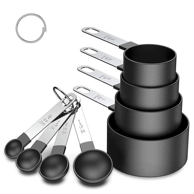 Jogo de Colher Medidora de Inox Nylon 8 Peças - Kit Cozinha Medição