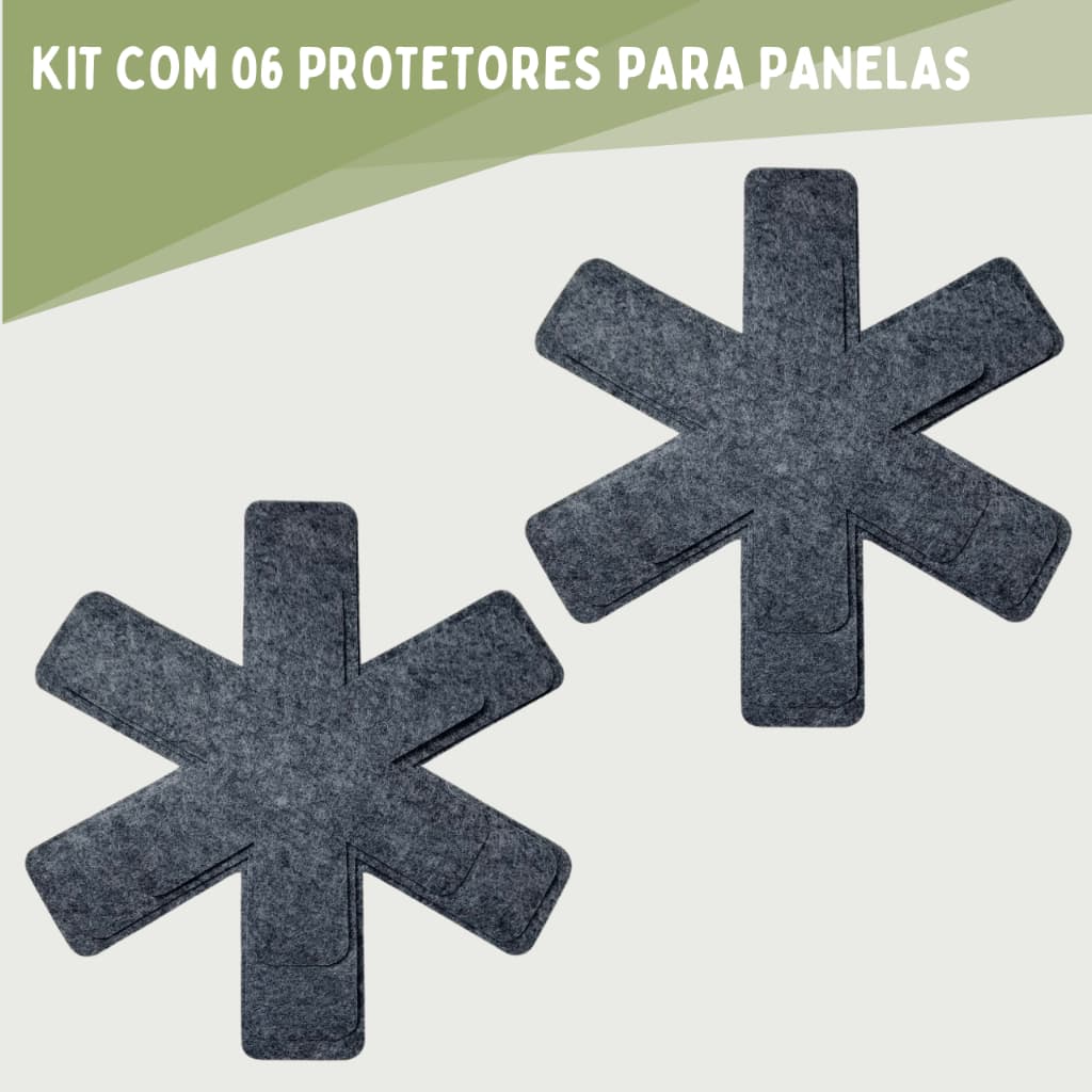 Kit com 6 Protetores de Panelas e Frigideiras Separador Anti-Risco Feltro Grafite e Cinza Claro