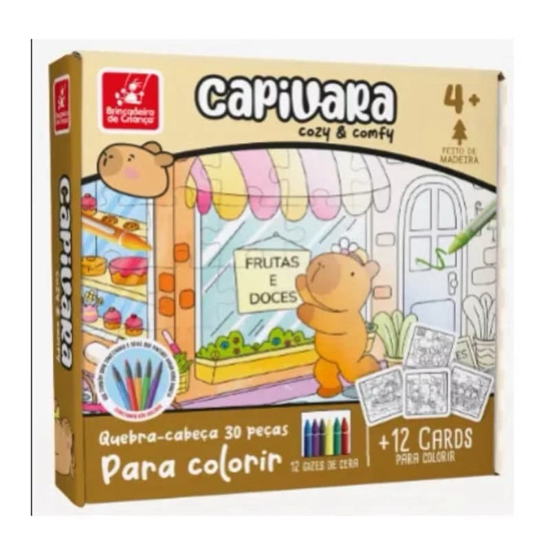 Quebra-Cabeça Infantil Capivara de Madeira para Colorir 30 Peças – Educativo e Criativo