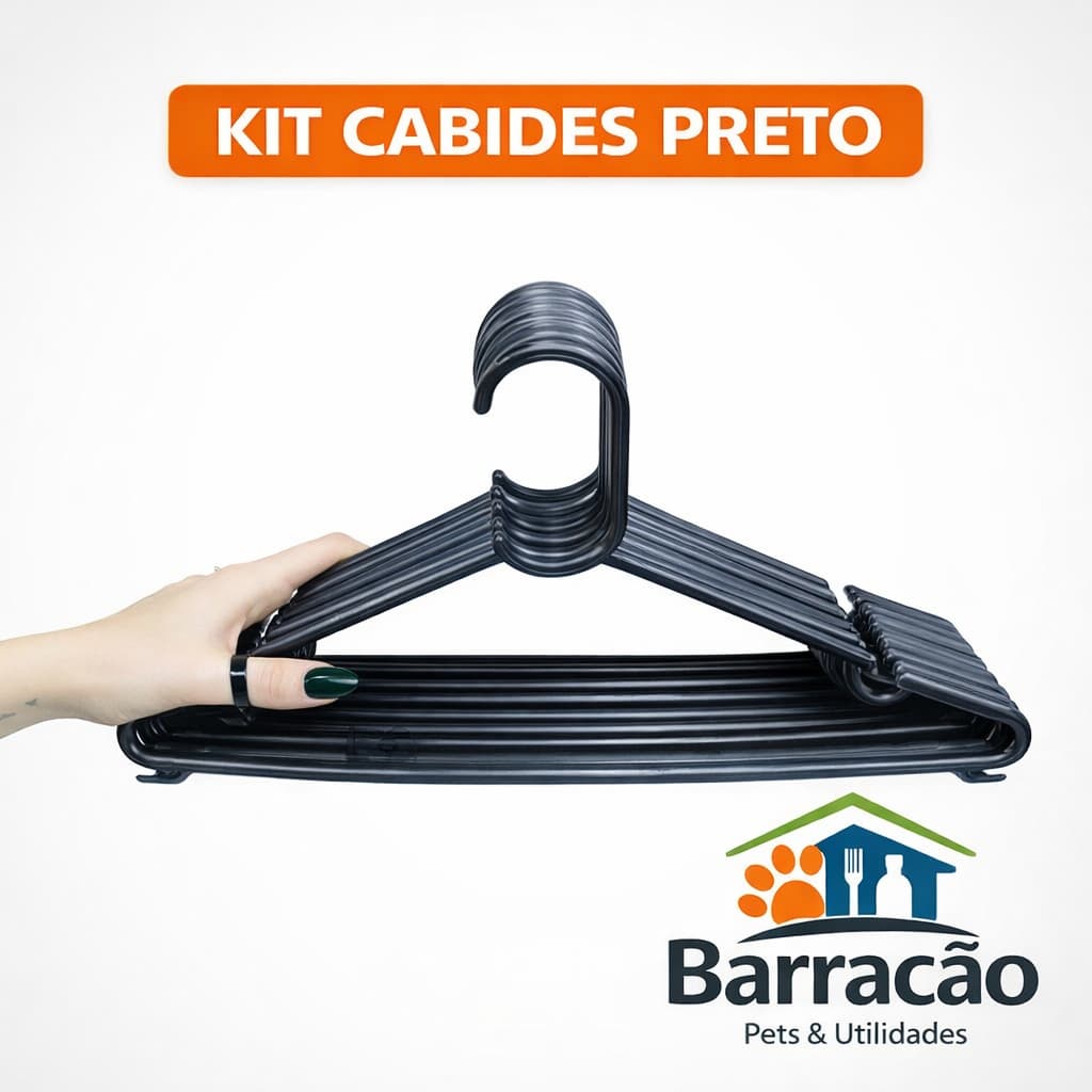 Cabide Adulto Preto Reforçado Kit Direto da Fábrica