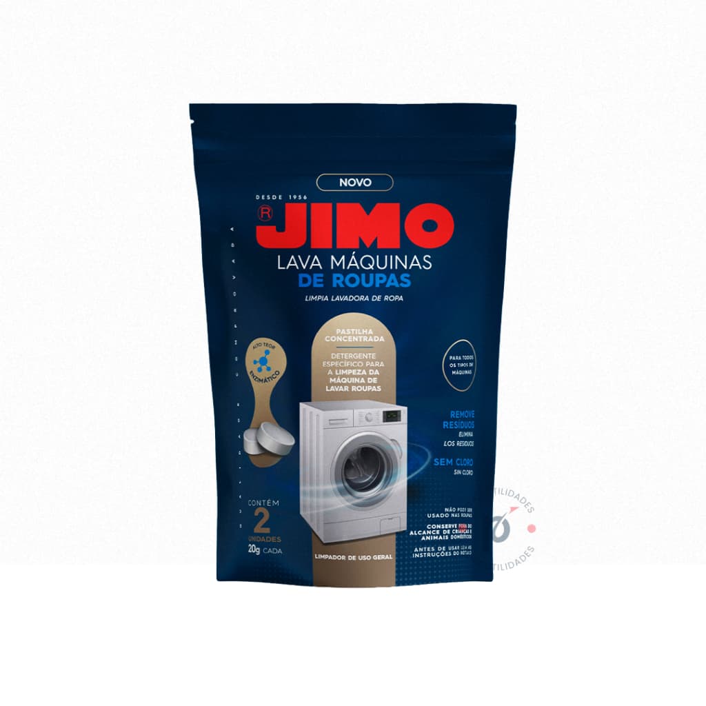 Pastilha Limpa/Lava MÁQUINAS DE ROUPAS Jimo C/2 Unidades 20g Cada Remove Resíduos Sem Cloro