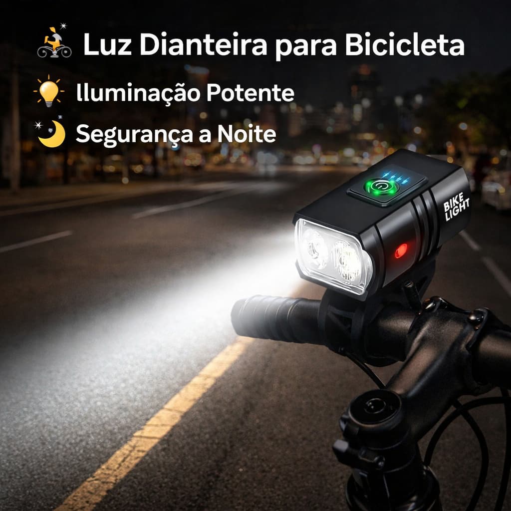Lanterna Farol Bike Bicicleta LED T6 Recarregável USB  6 Modos e Indicador de Carga Ultra Brilho