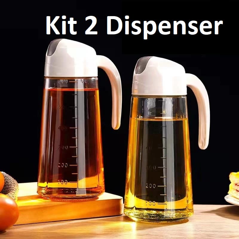 Kit 2 Porta Azeite e Óleo Grande 630ml Vidro Bico Dosador  Abertura Automática