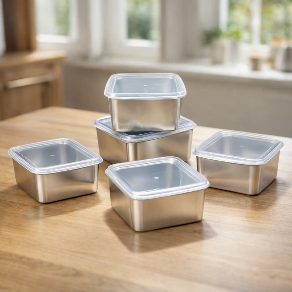Kit Potes 5 Unidades Alumínio Retangular Conserva Alimentos Otimiza Espaço Cozinha Durável Design Premium