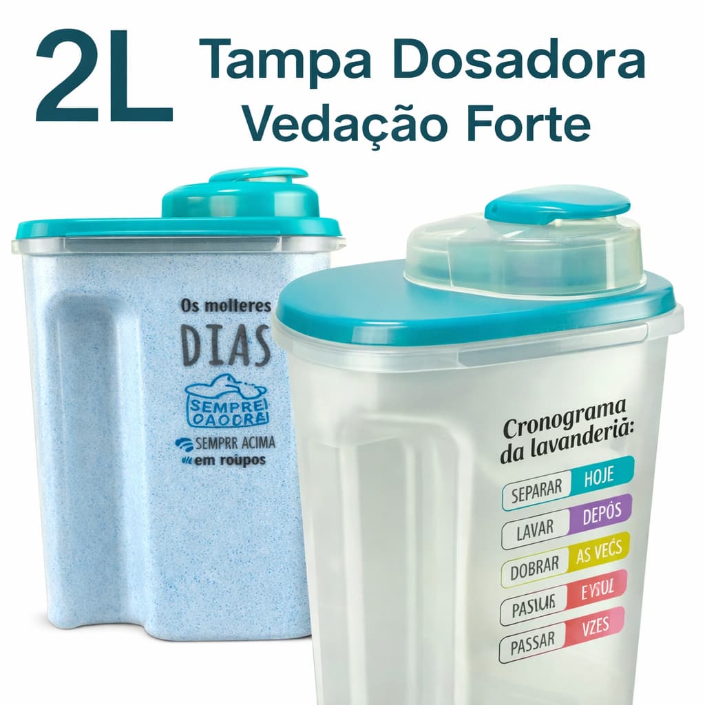 Porta Sabão em Pó 2 LITROS Com Bico Dosador - Altamente Resistente e Tampa com vedação 100% Segura.