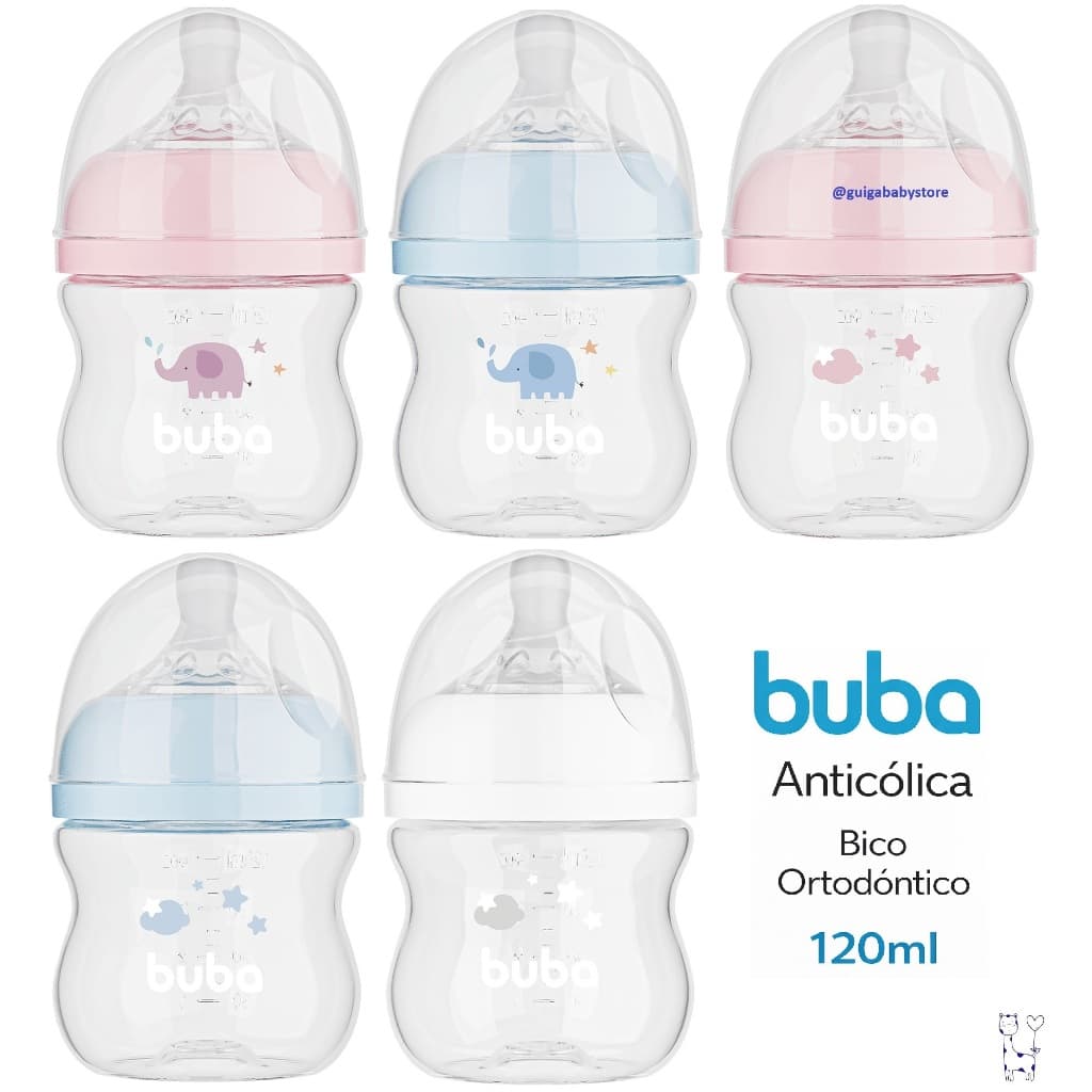 Mamadeira Anticólica Buba 120ml Fluxo Natural Bico Silicone Ortodôntico Anti Cólicas Fácil Limpeza Recém-Nascido