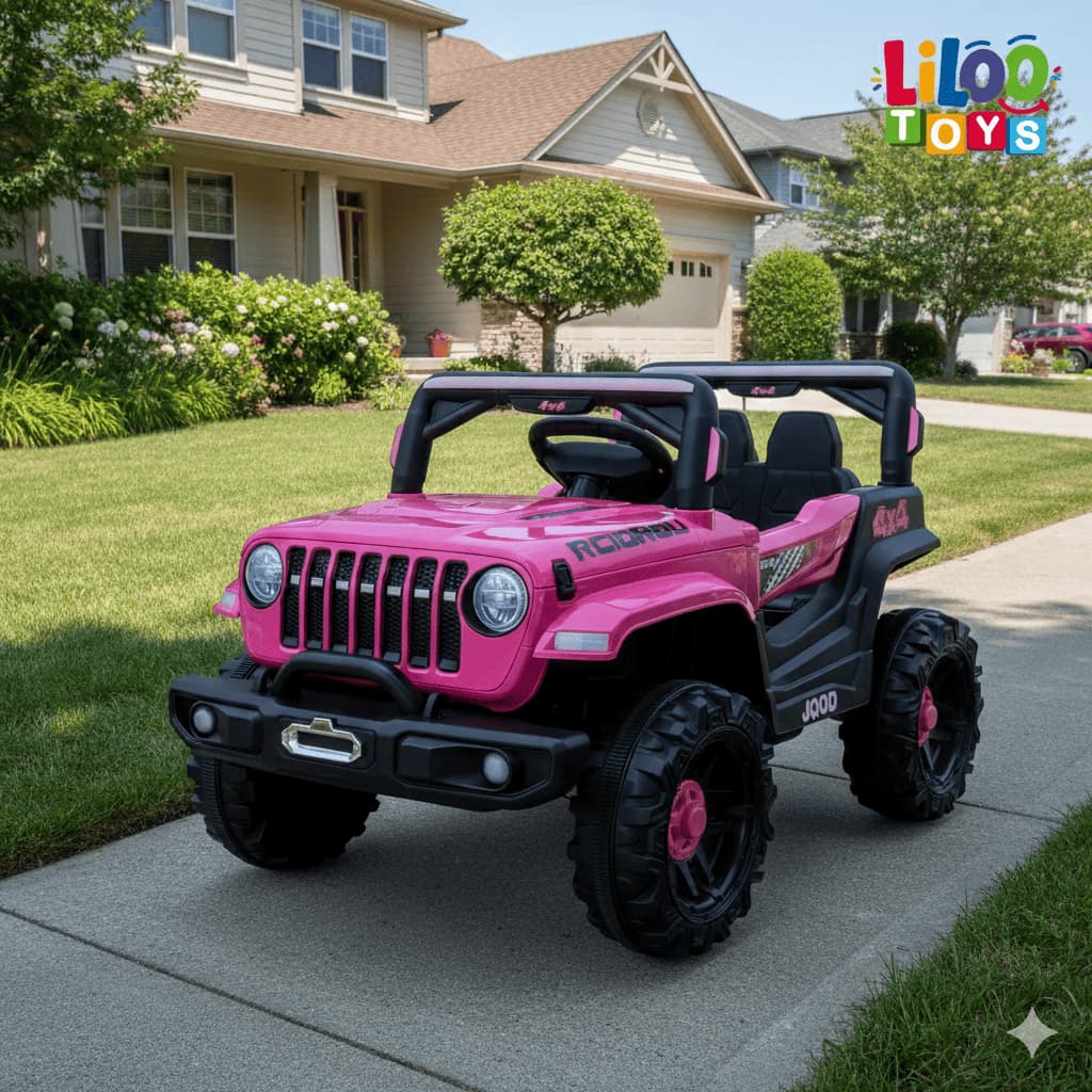 Carro Elétrico De Passeio Infantil Jipe Rosa 12V com Carregador Bivolt e Controle Remoto Zippy