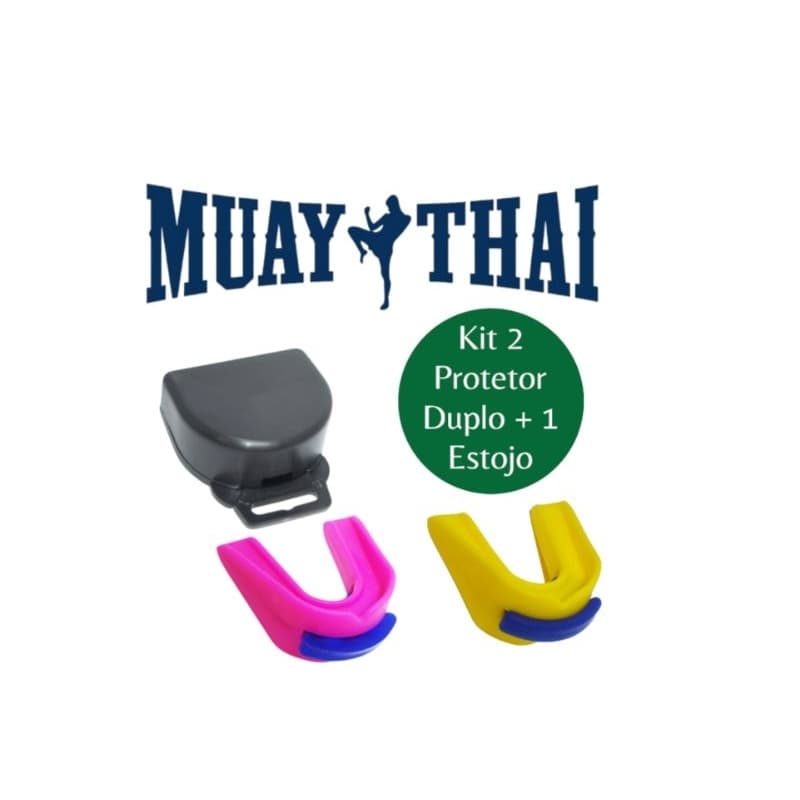 Kit Boxe Muay Thai 2 Protetor de Boca Duplo + 1 Estojo