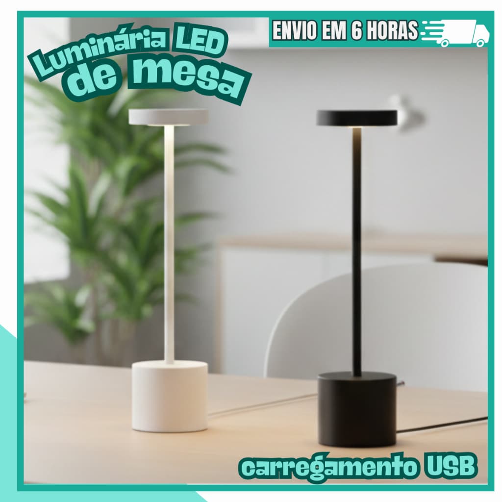 Luminária LED Recarregável Sem Fio Touch USB 3 Tons de Luz Quente Fria Neutra Abajur Mesa Quarto Escritório
